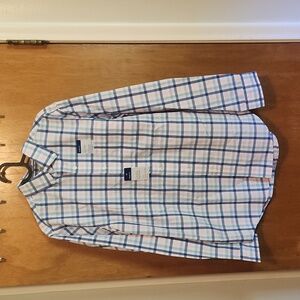 NWT Mens pink, blue, white plaid long sleeve button up